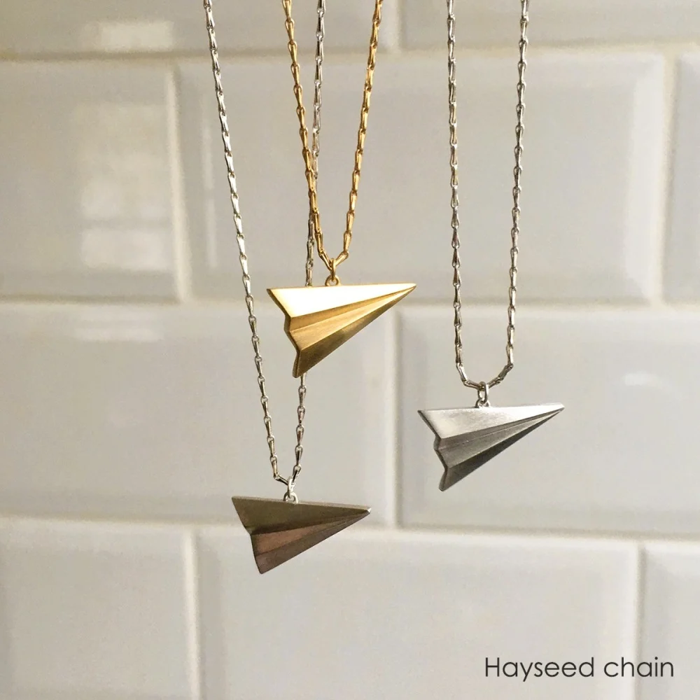 Pleated Paper Plane Necklace, gold vermeil