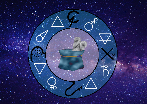 Doubled circle showing the alchemical symbols for the Seasons, Elements and Ores