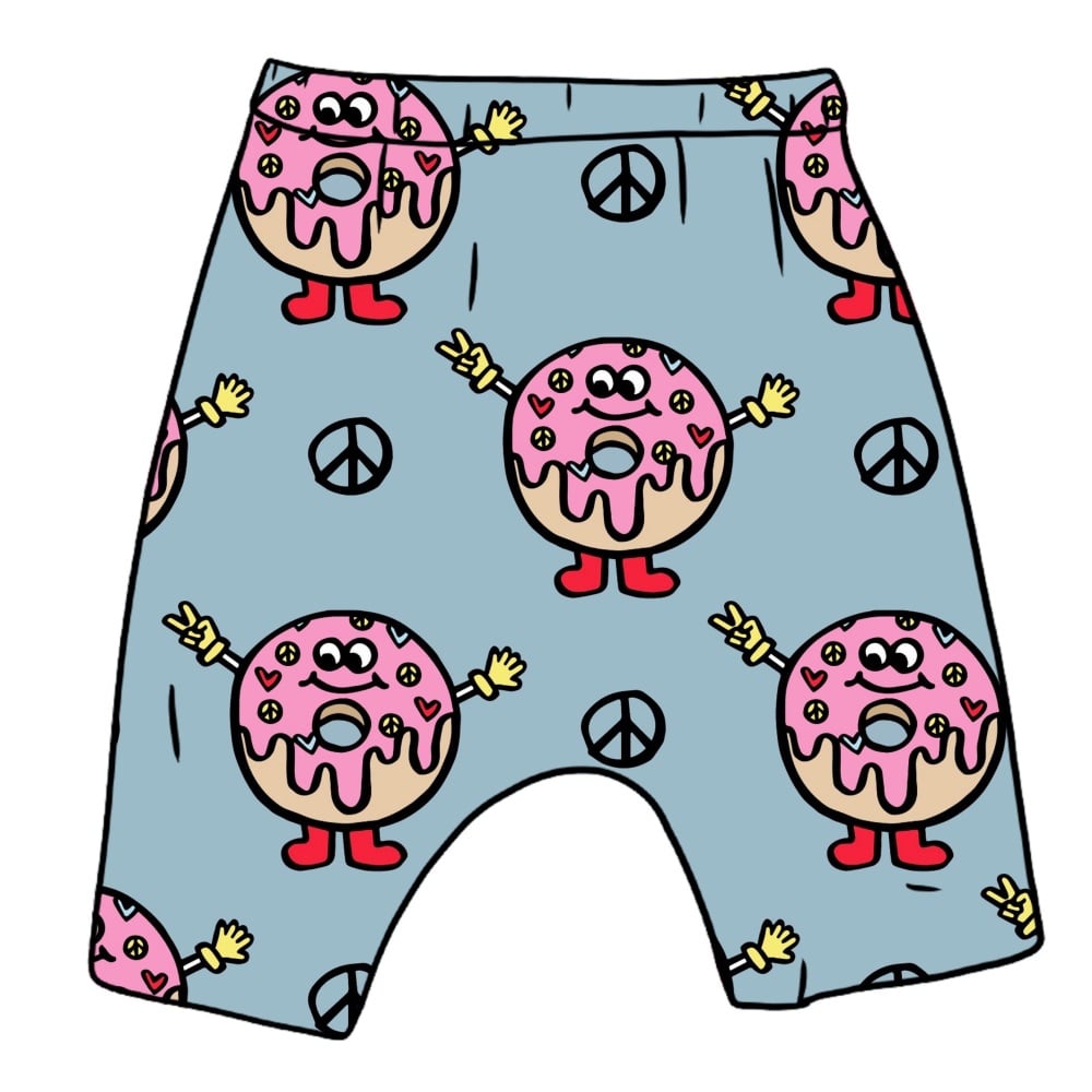 Peace Love & Doughnuts Harem shorts (Ready made)