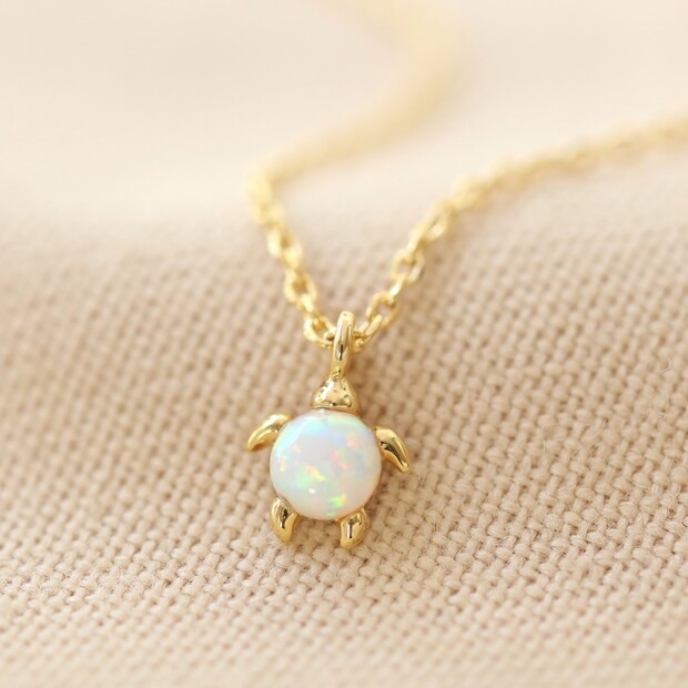 Opal Turtle Charm Necklace in Gold