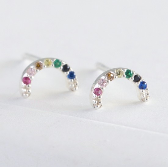 Sterling Silver Rainbow Crystal Stud Earrings