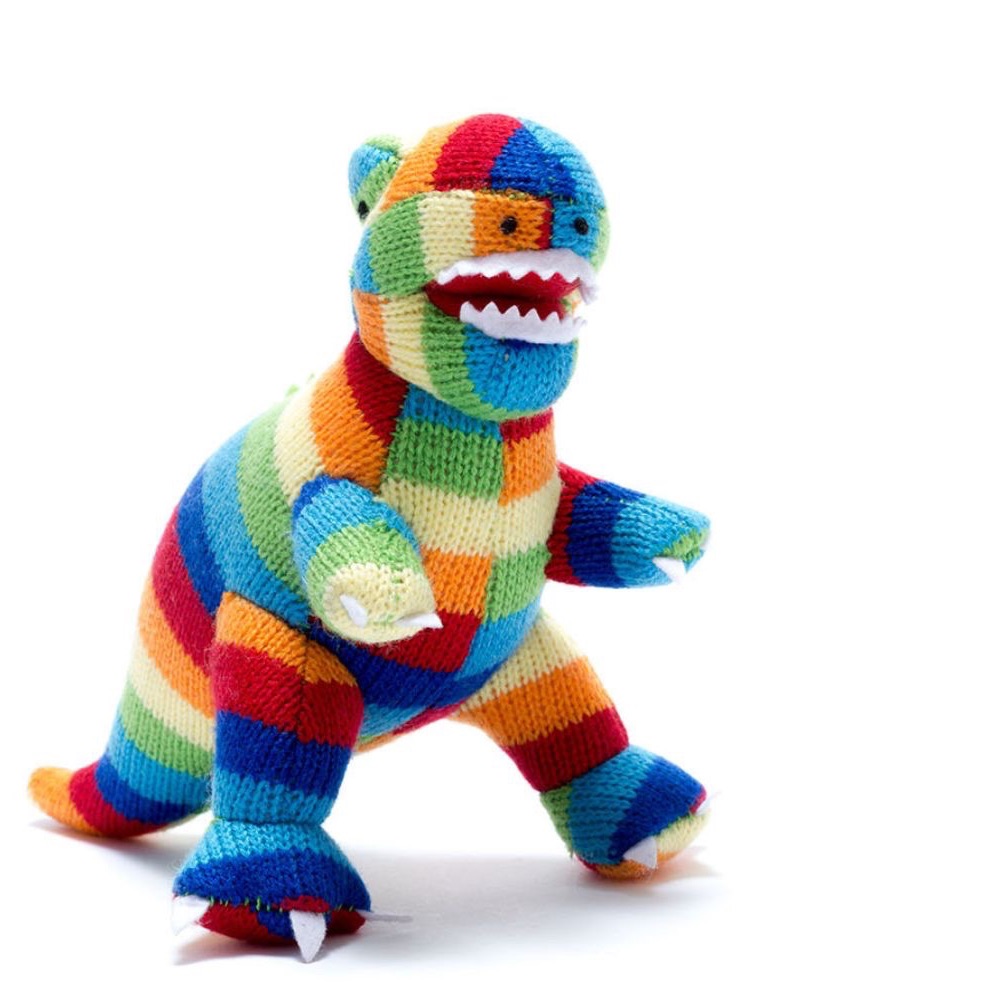 T-Rex Rattle - Bold Rainbow Stripe