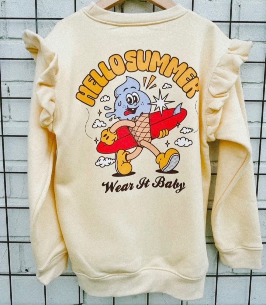 Hello Summer Frill sleeve Sweatshirt