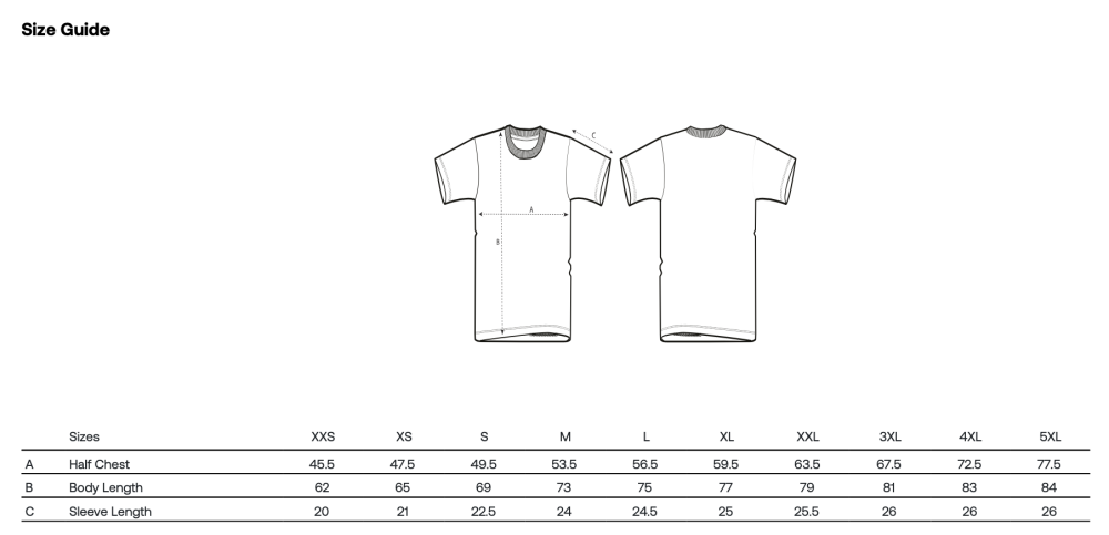 TEE SIZE GUIDE SST701