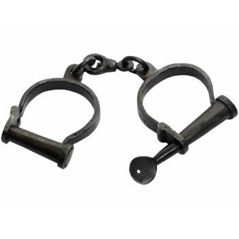 PAIR OF BLACK IRON HANDCUFFS ADJUSTABLE & KEY (S994)