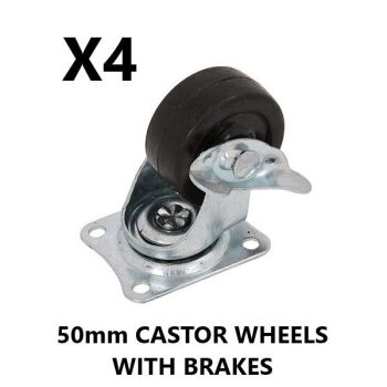 4 x 2" (50mm) CASTOR WHEEL SET SWIVEL WITH BRAKE 25KG
