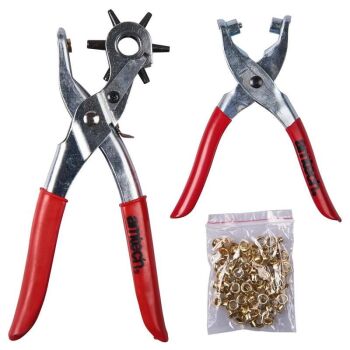 8.5" HEAVY DUTY LEATHER PUNCH & EYELET PLIERS + 100pc (B1460)