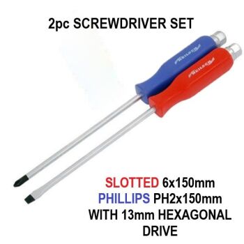 2pc SCREWDRIVER SET FLAT 6x150mm PHILLIPS PH2x150mm (0314)