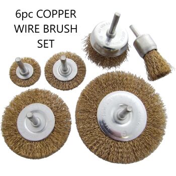 6pc 1/4" SHANK BRASS WIRE WHEEL BRUSH SET (1806)