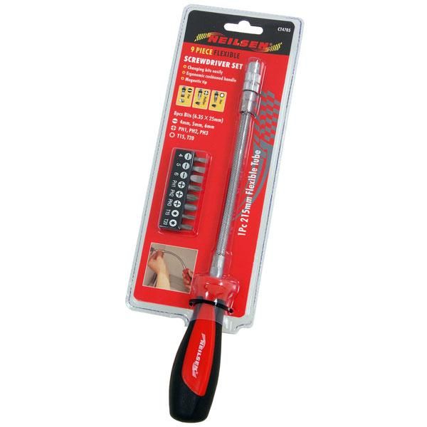 9pc FLEXIBLE SHAFT SCREWDRIVER SET (4705)