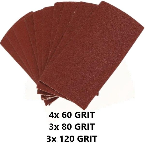 10pc HOOK & LOOP SANDING PAPER SHEETS 135mmx68mm (3662)