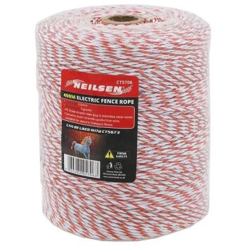 400M WHITE/RED ELECTRIC FENCE 3 STRAND ROPE (5706)