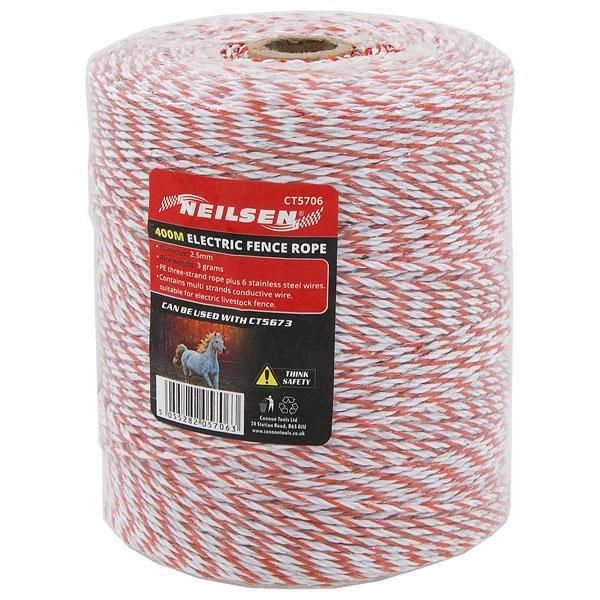 400M WHITE/RED ELECTRIC FENCE 3 STRAND ROPE (5706)
