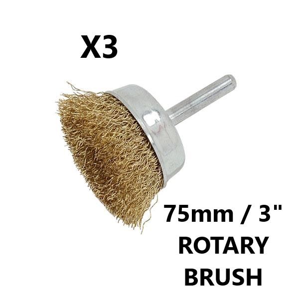 3 x ROTARY WIRE BRUSH DRILL BITS 3