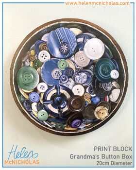 EXTRA LARGE ROUND PRINT BLOCK - 'GRANDMA'S BUTTON BOX'