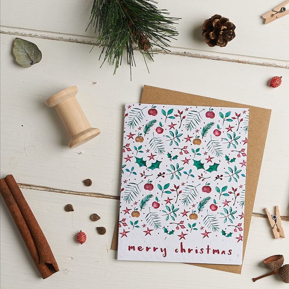 Christmas Leaves (White) Merry Christmas Card by Hannah Marchant