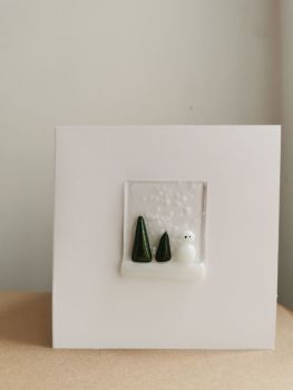 Snowman Fused Glass Card by Faye Trevelyan