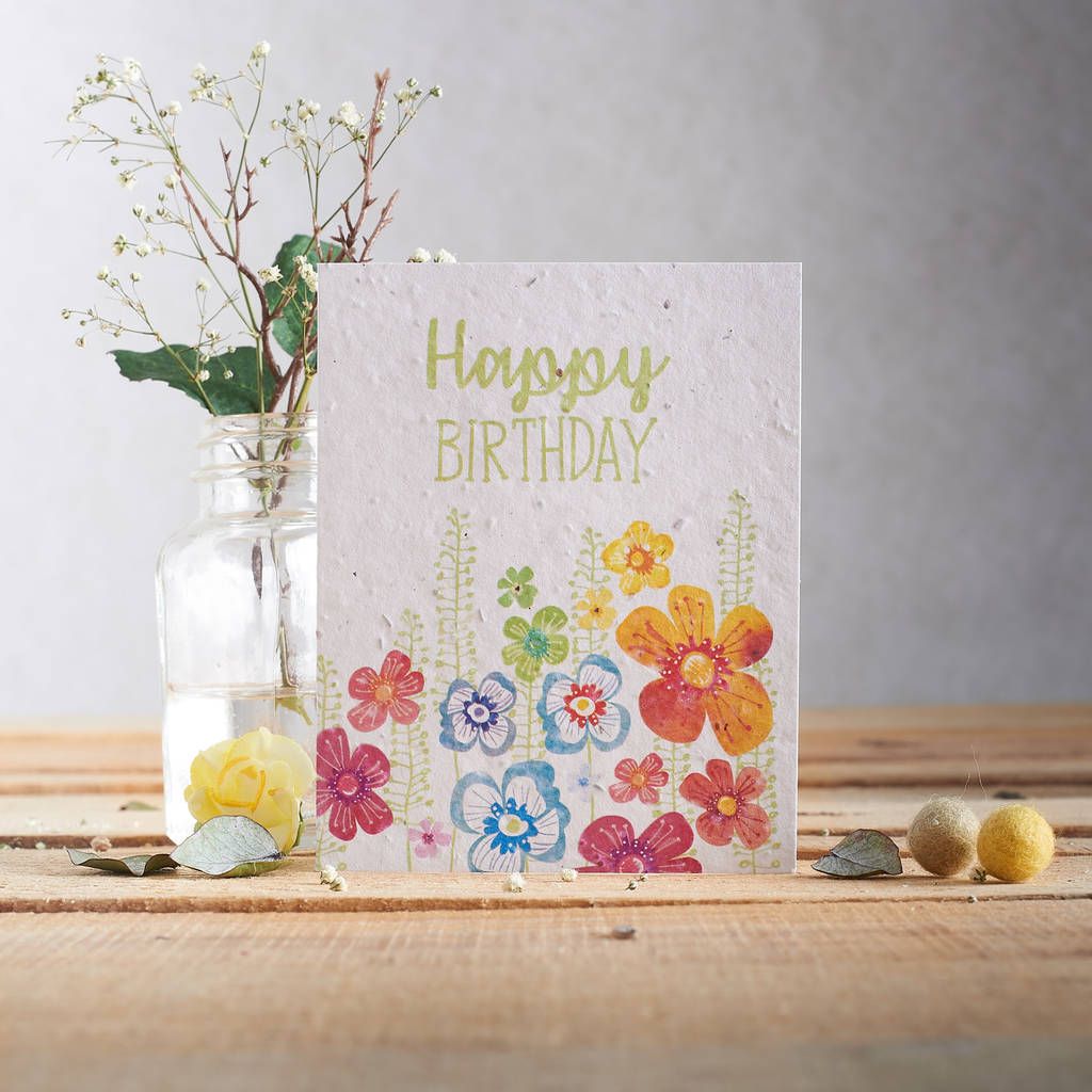Happy Birthday Bright Flower Border Card by Hannah Marchant 
