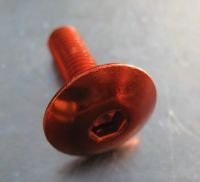 M 5 anodised pan head bolt, dome head bolt in various lengths. Sold individually. Colour orange. Aluminium.