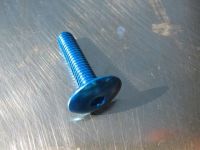 M 6 anodised pan head bolt, dome head bolt in various lengths. Sold individually. Colour blue. Aluminium.