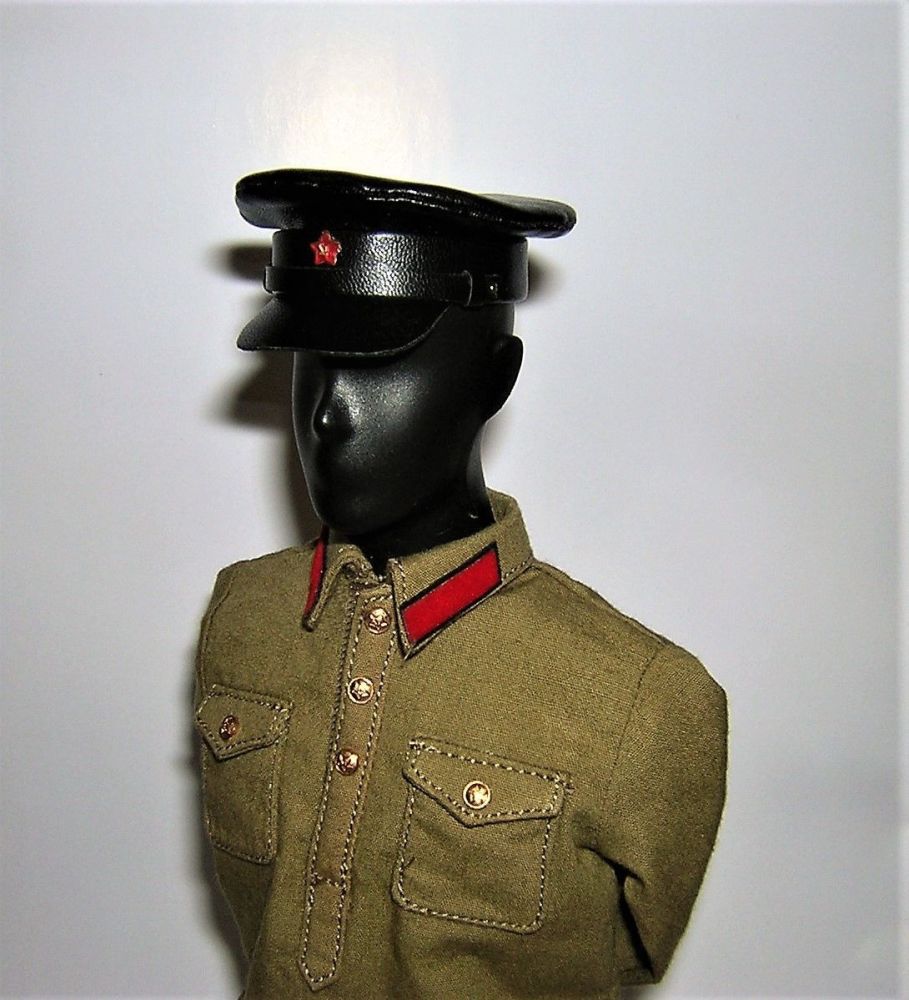 Banjoman custom made 1/6th Scale WW2 Soviet NKVD Black Leather Cap.