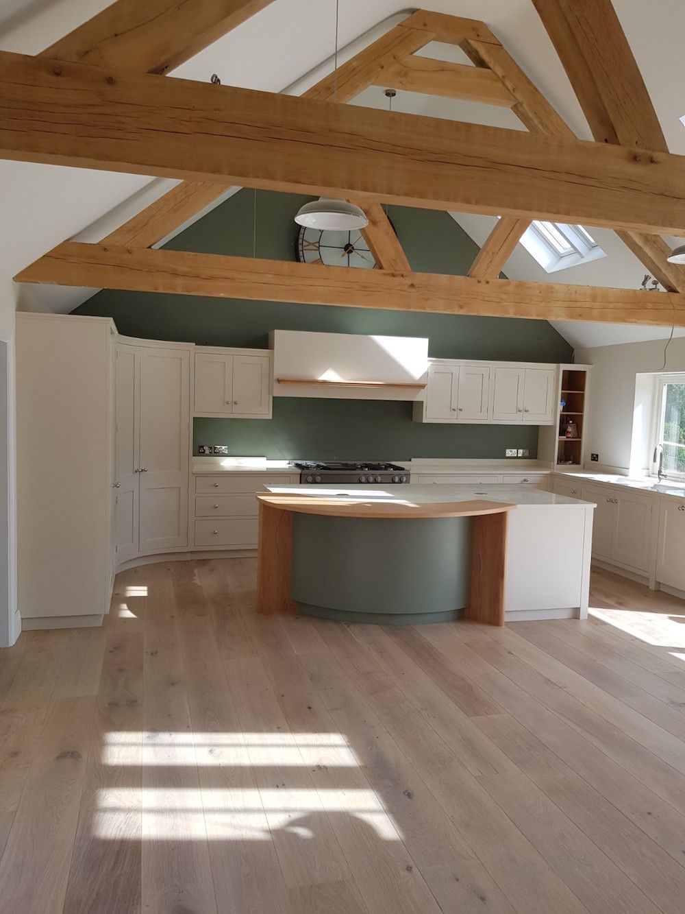 new kitchen with oak trusses