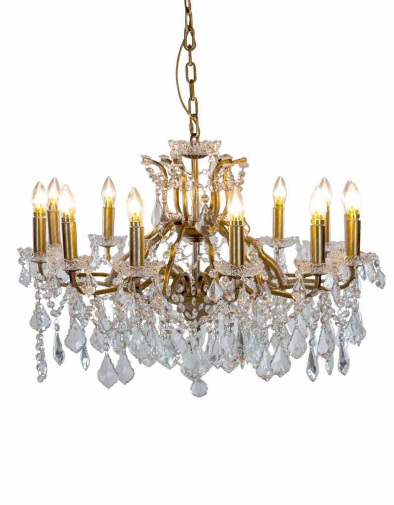 Versailles Gold And Glass 12 Branch Shallow Chandelier