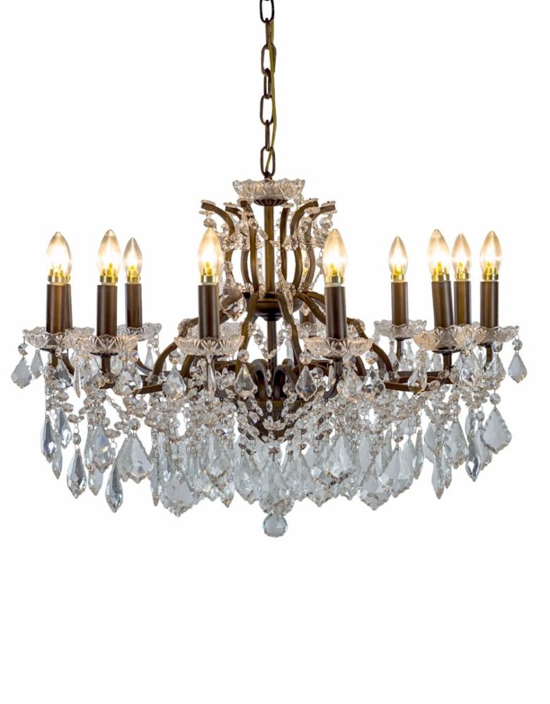 Blenheim Bronze 12 Branch Shallow Glass Chandelier