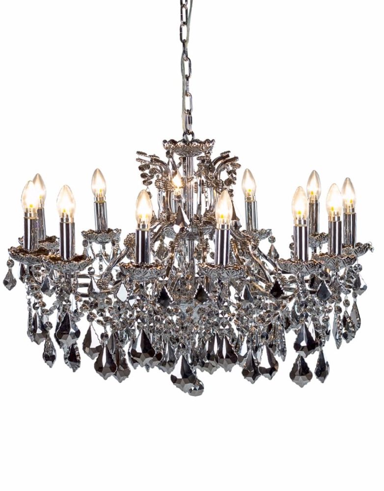 Sworth 12 Branch Shallow Chrome With Mirrored Crystal Droplets Sworth 12 Branch Shallow Chrome With Mirrored Crystal Droplets Chandelier