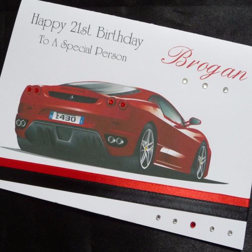 Birthday Card. Red Sports Car. Free Personalisation.