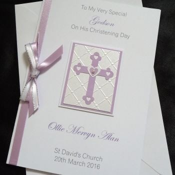 Christening, Baptism, Naming Day Card - Cross With Bow