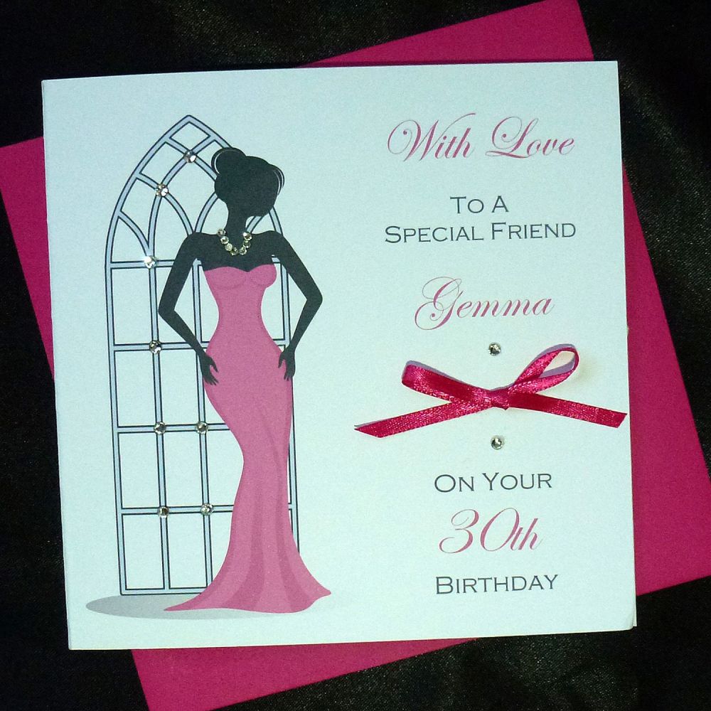 Birthday Card - Elegant Lady in Pink Evening Dress
