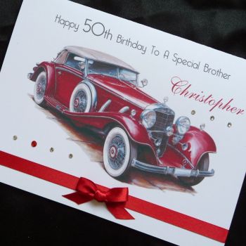 Birthday Card - Vintage Red Motor Car