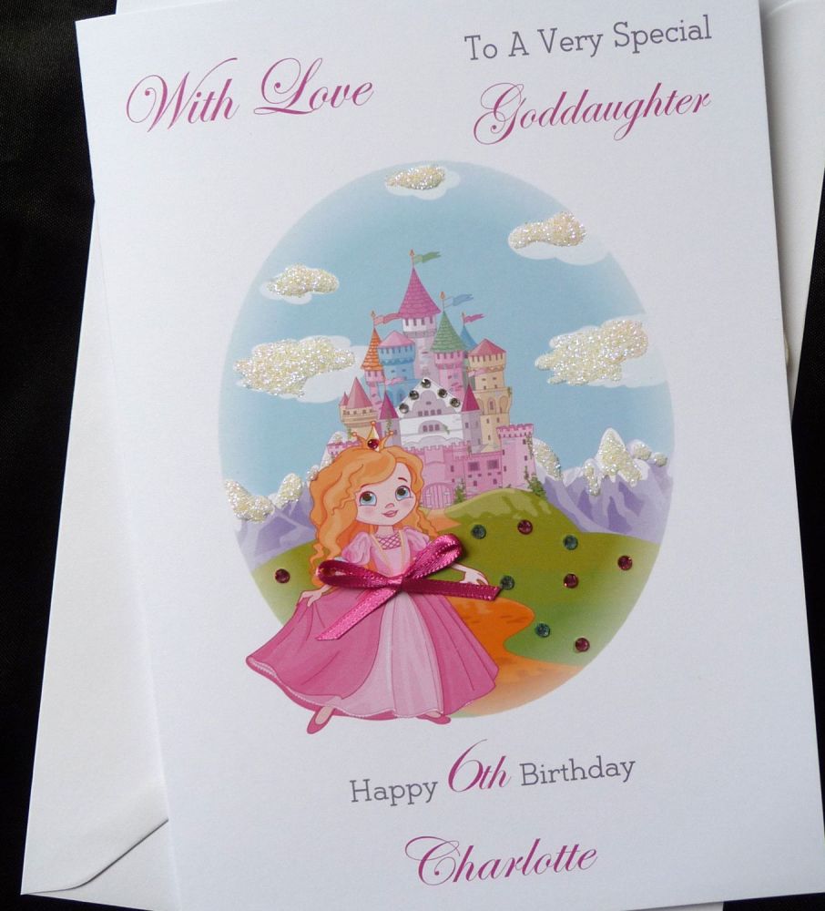 Personalised Girl's Birthday Card - Princess and Fairy Tale Castle