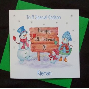 Personalised Christmas Card - Cute Snowman Family