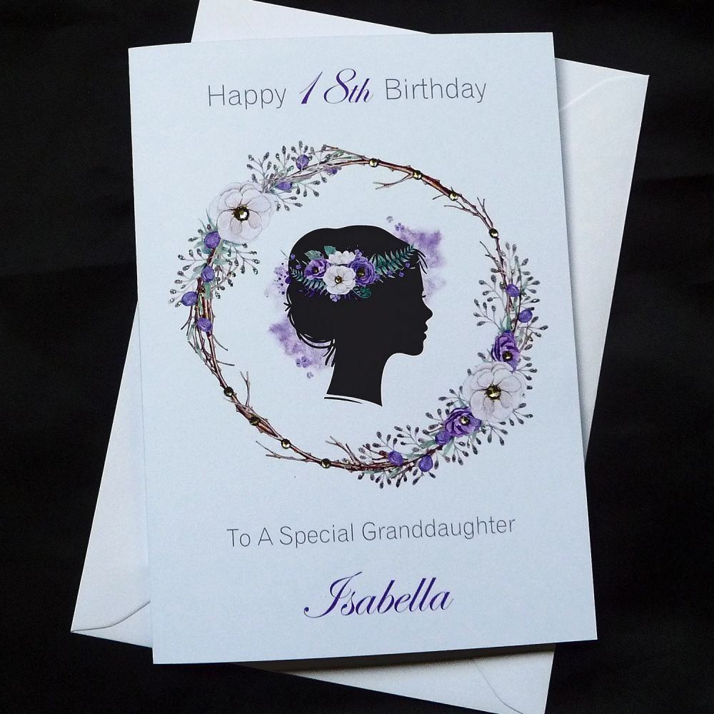 <!-- 002 -->Birthday Card - Flower Garland with Lady Silhouette