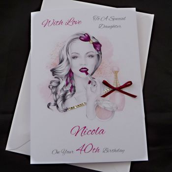 HANDMADE PERSONALISED SPECIAL GIRL WREATH CHRISTMAS CARD