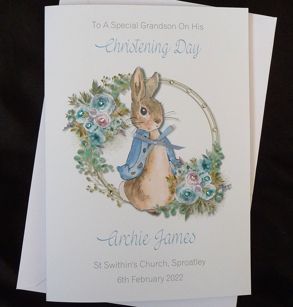 Christening Baptism Naming Day Card Cute Peter Rabbit Beatrix Potter