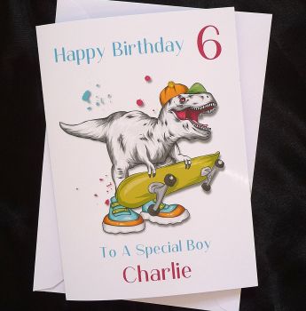 Birthday Card - Dinosaur with skateboard