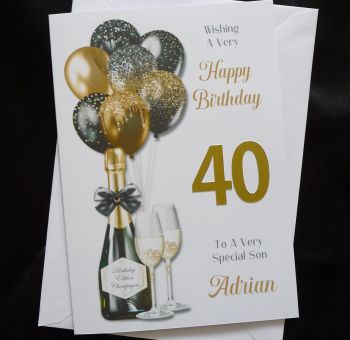 Birthday Card - Champagne and Birthday Balloons