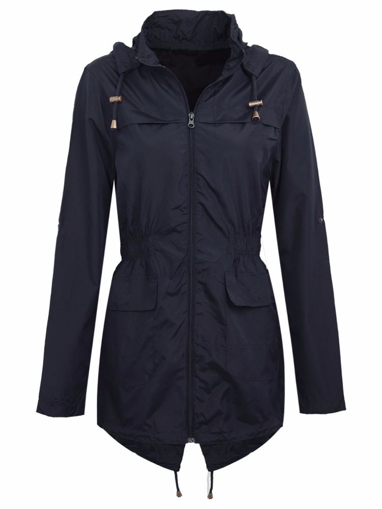 Brave Soul Navy Raincoat Mac Anorak Jacket Ladies Outerwear