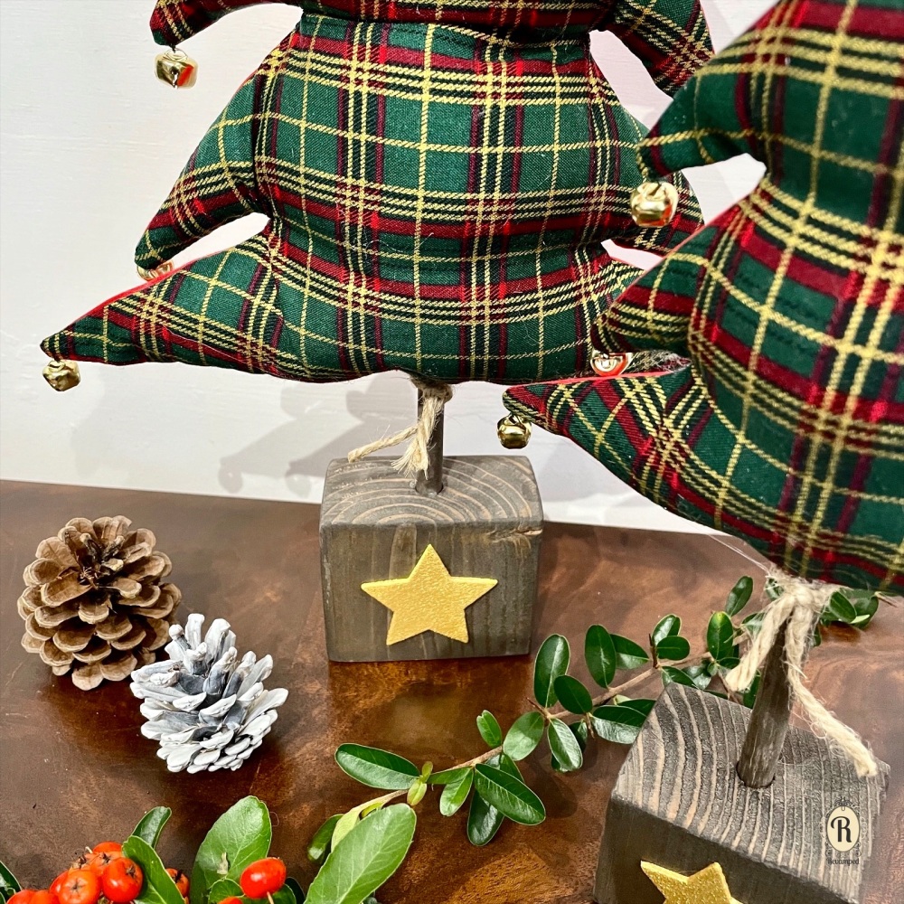 Fabric Christmas Trees - Green Tartan