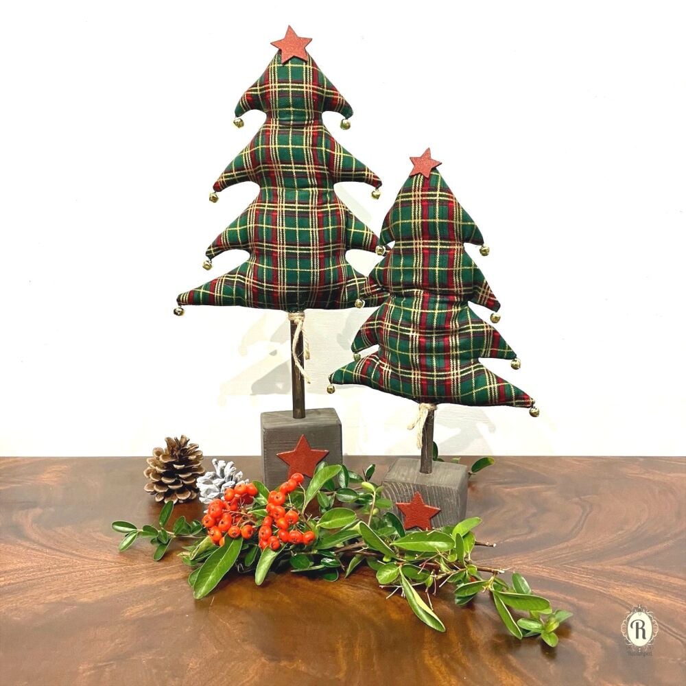 Fabric Christmas Trees - Green Tartan