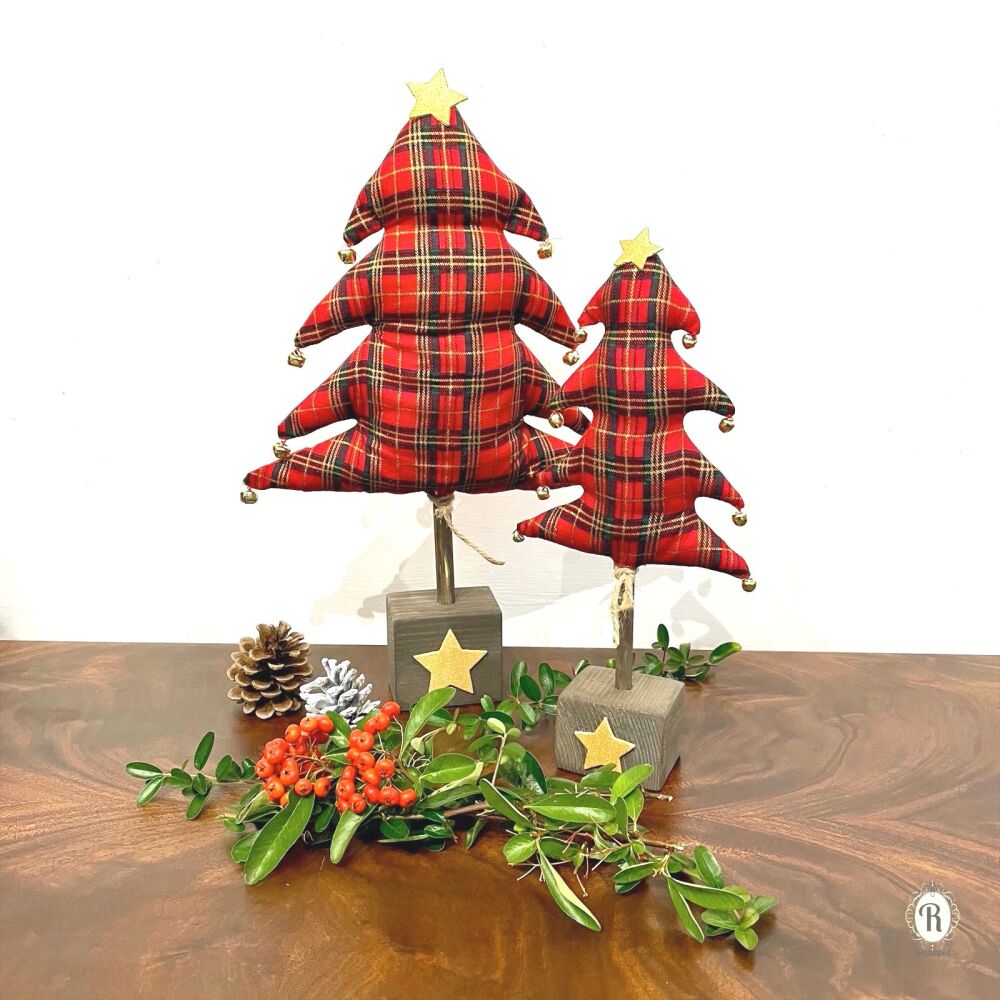 Fabric Christmas Trees - Red Tartan