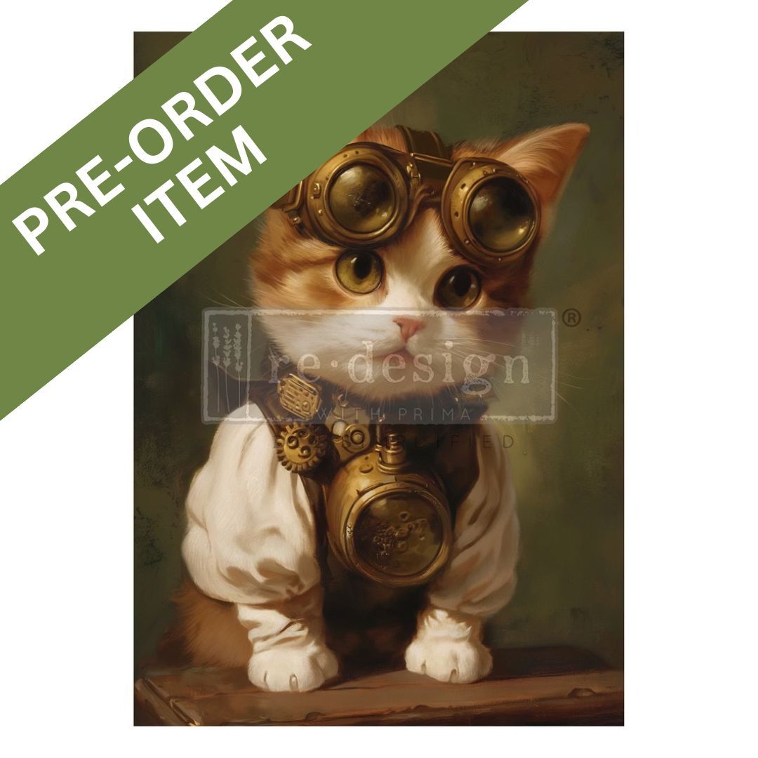 Pre-Order A1 Decoupage Fibre Paper - Clockwork Kitty