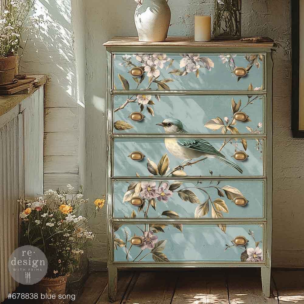 A1 Decoupage Fibre Paper - Blue Song