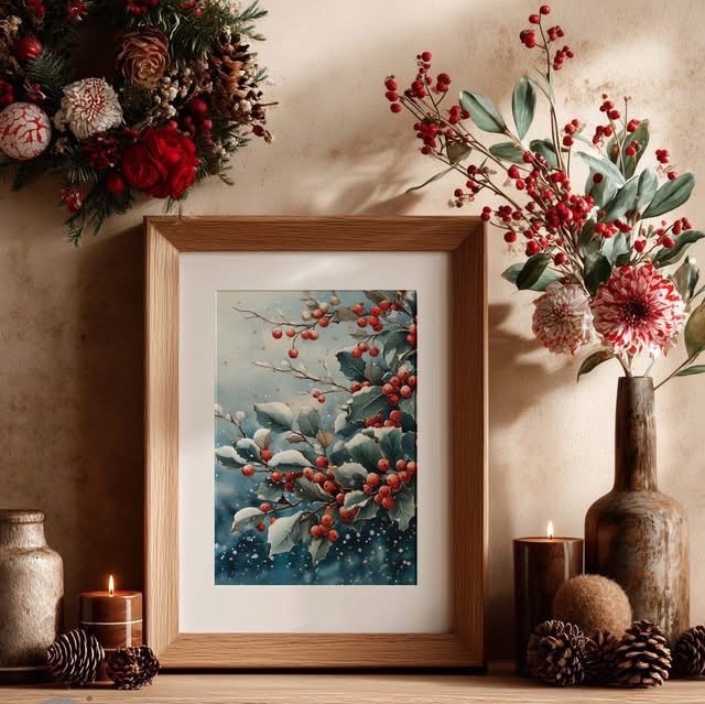 A4 Decoupage Fibre Paper - Frosted Boughs and Berries