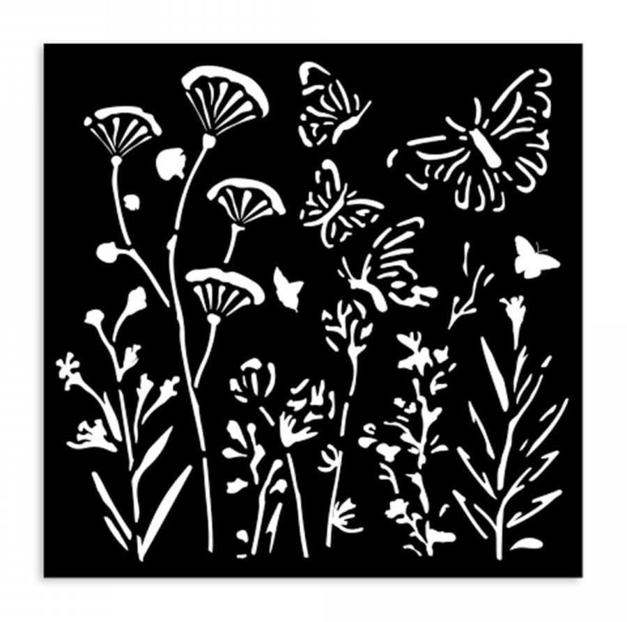Stencil - Poppies and Butterflies