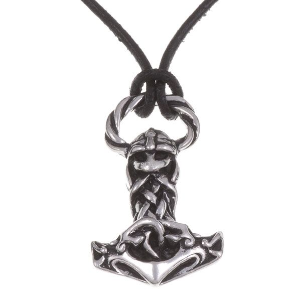 Thor's Hammer Viking Knotwork Pendant on Leather Thong