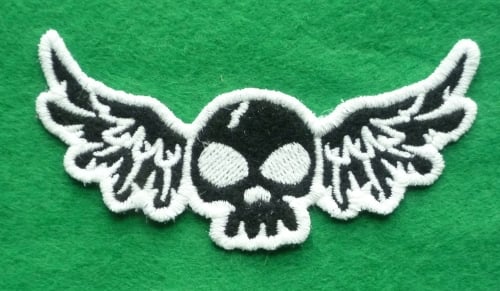 Patch - FLYING DEATH SKULL. Embroidered sew-on patch